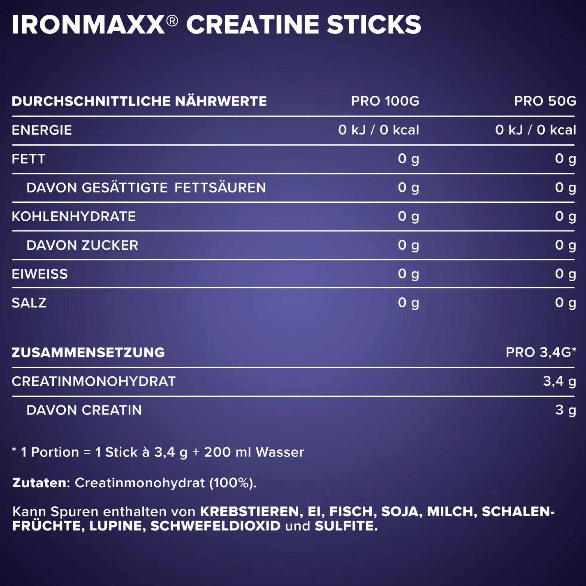 Creatine Monohydrate Sticks (30x3,4g)