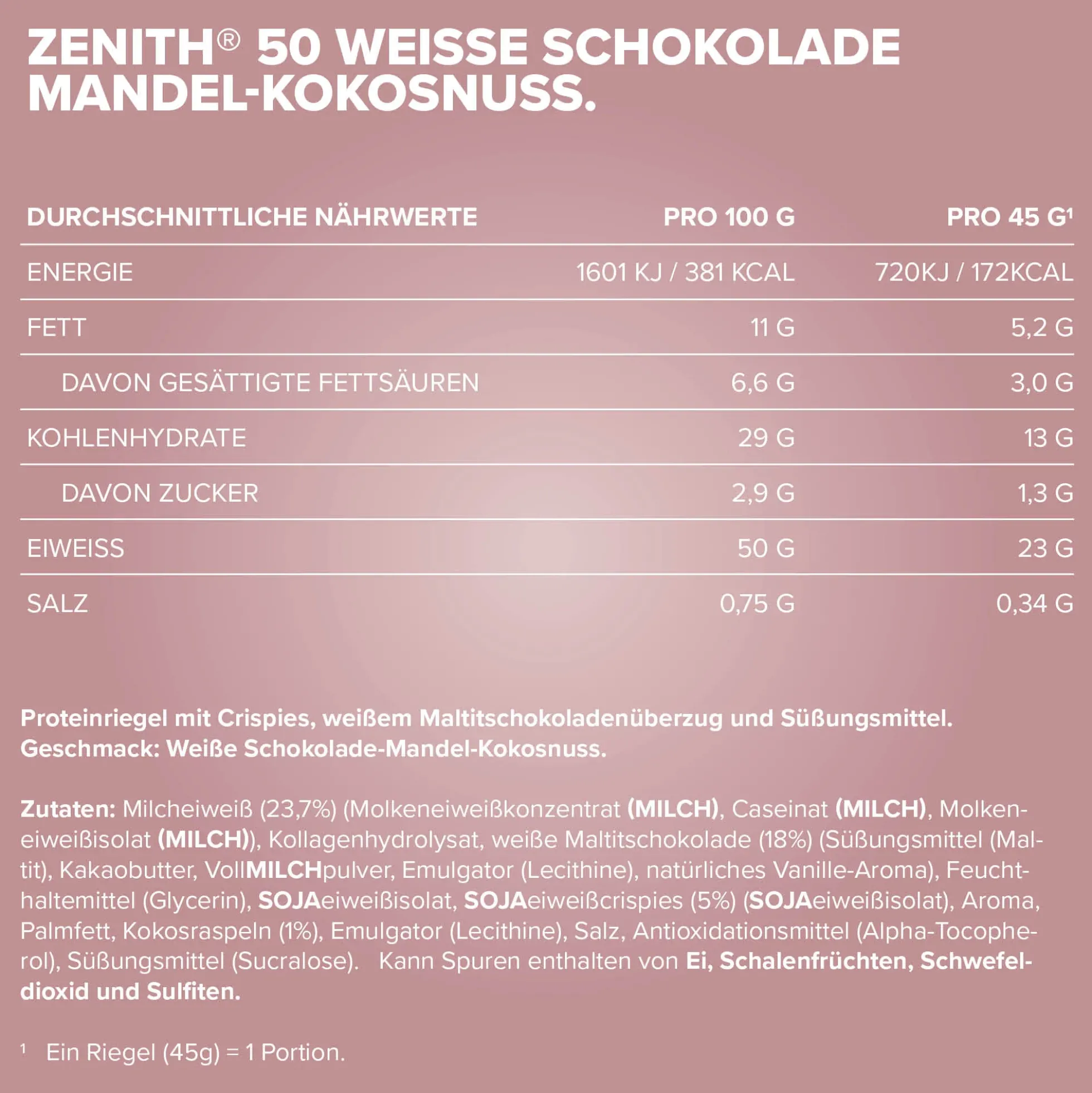 ZENITH® 50 Protein Riegel (16x45g)